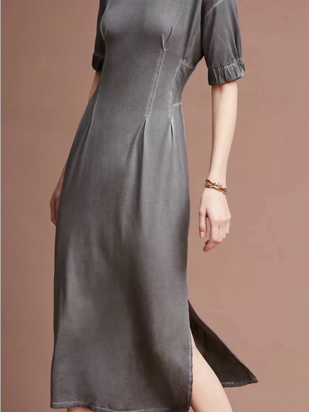 Anthropologie Charcoal Grey Midi Dress with Side Slit New with tags